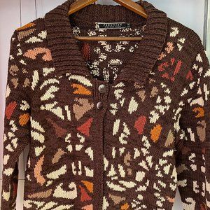 Vintage Peruvian Connection Abstract Print Cardigan Pima Cotton Sweater Medium